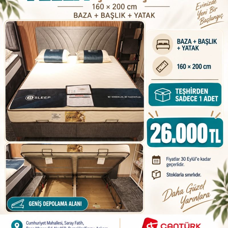 Bellona Vella Yatak Baza Başlık Set 160×200 (Teşhir)